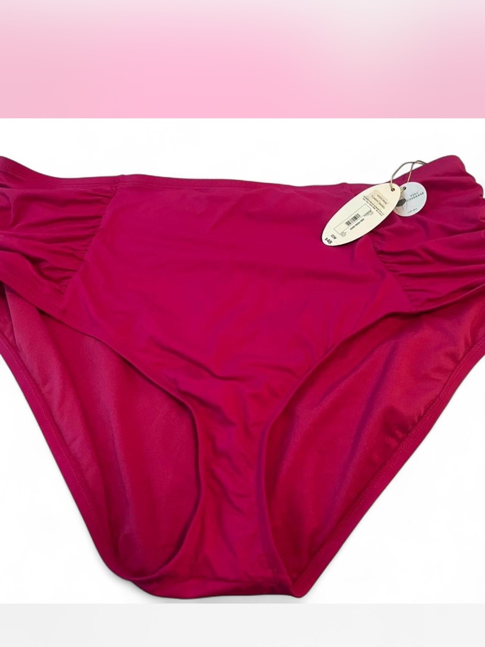 Ruched High-Waist Swim Briefs in Magenta Pink